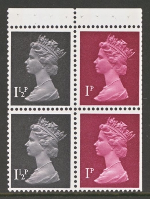  1971 1p/1½p FCP/PVA book pane with 250 screen Perf type 1.Scarce pane Spec USB7a. Cat £200