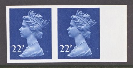  1971 22p Blue variety Imperf SG x 962. A fresh U/M pair 