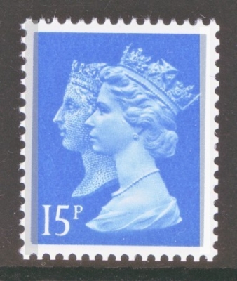 1990 15p Blue SG 1468 Error 2 Narrow Side Bands - 2mm Left Band + 2mm Right Band Fresh U/M