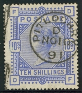 1883 10/- Ultramarine SG 183. VFU