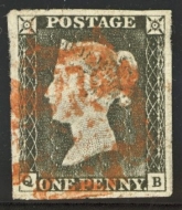 1840 1d Grey Black (very worn plate) SG 3 Plate 1a Q.B.