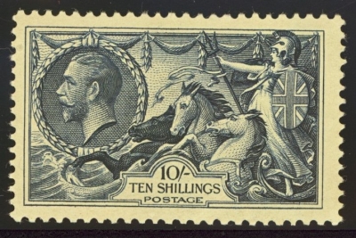 1934 10/- Indigo SG 452 A M/M example with light reverse toning. Cat £350