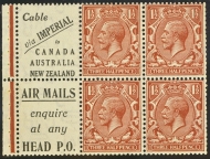 1924 1½d Booklet Pane SG 420d. U/M