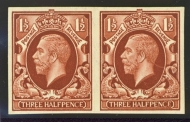  1934 1½d Colour Trial in Brown. A fresh lightly M/M pair