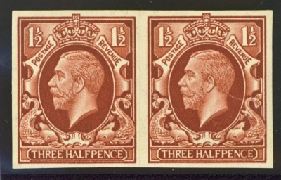  1934 1½d Colour Trial in Brown. A fresh lightly M/M pair