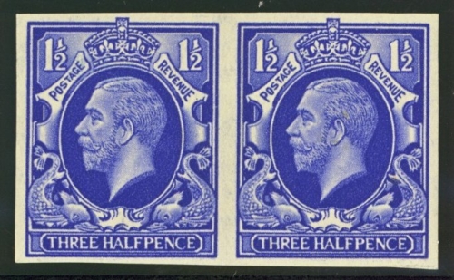 1934 1½d Colour Trial in Ultramarine. A fresh L/M/M pair. Cat £320