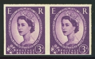 1958 3d Lilac Variety Imperf Pair ex Booklet Pane SG 575v. A fresh U/M pair. Scarce