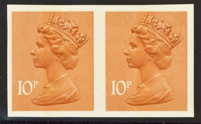 1971 10p Orange Brown I CB variety Imperf pair. SG 888a. U/M