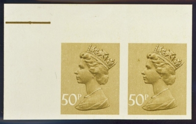 1980 50p Ochre Brown variety imperf pair SG 992a.