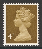 1971 Machin 4p Brown variety Missing Phosphor SG 861ey Cat £38