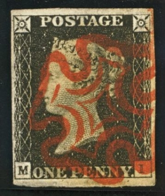 1840 1d Black SG 2 Plate 4 M l. 