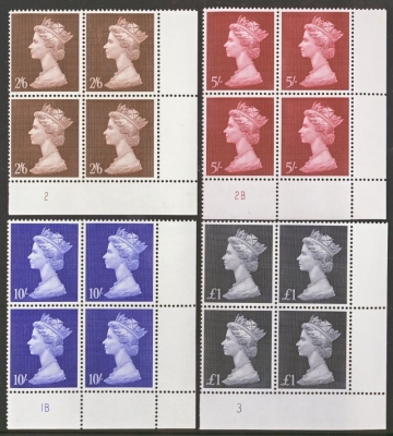 1969 2/6 - £1 Machin set of 4 in cylinder blocks of 4