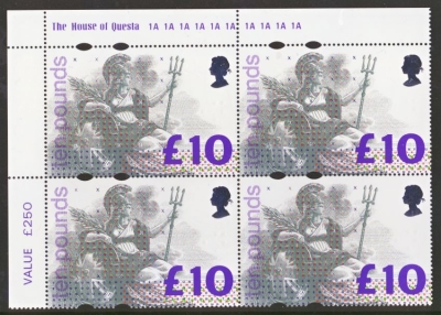 1993 £10 Britannia SG 1658 in a cylinder block 