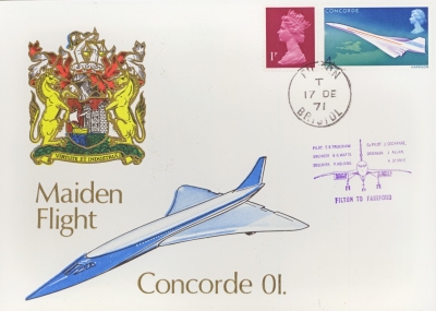 1971 17th Dec Maiden Flight Filton - Fairford - Glos on cover Filton CDS + Filton - Fairford handstamp