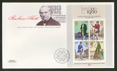 1979 Rowland Hill M/S on Post Office cover London-EC FDI