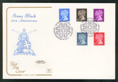 1990 1d Black Anniv on Cotswold cover Maltese Cross Kidderminster FDI