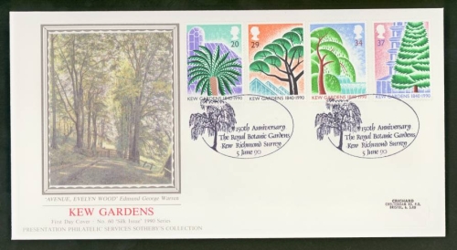 1990 Kew Gardens on PPS Silk cover Kew oval FDI