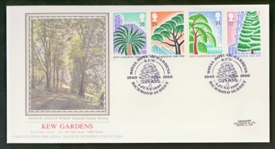 1990 Kew Gardens on PPS Silk cover Kew circle FDI