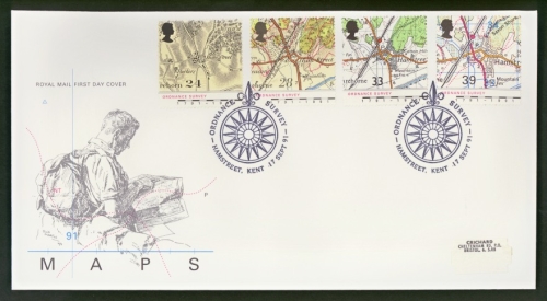 1991 Maps on Post Office cover with Ordnance Survey Hamstreet FDI