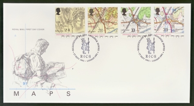 1991 Maps on Post Office cover with London SW1 FDI