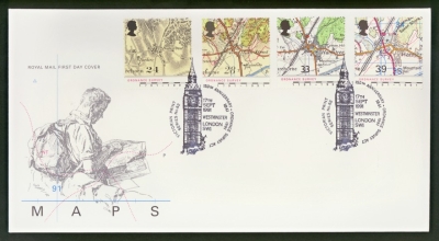 1991 Maps on Post Office cover with Westminster FDI