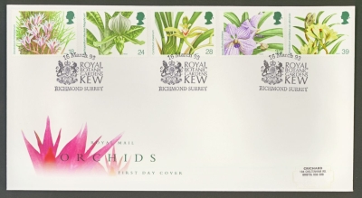 1993 Orchids on Post Office cover Kew Gardens Richmond FDI