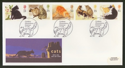 1995 Cats on Post Office cover with Catsham Glastonbury FDI