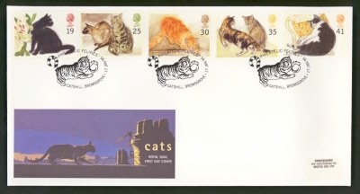 1995 Cats on Post Office cover with Catshill Bromsgrove FDI