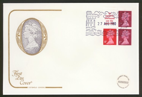 1980 27th Aug 10p Chambon Booklet pane on Cotswold cover Windsor FDI