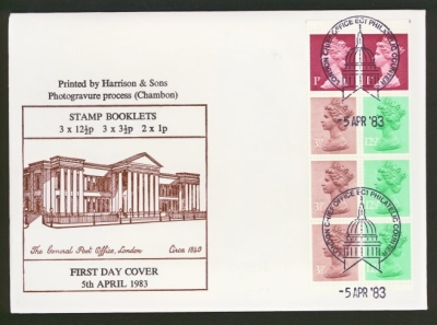 1983 5th April 50p Booklet pane on Historic Relics cover London FDI