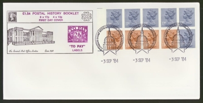 1984 3rd Sept £1.54 Book pane on Historic Relics cover London FDI