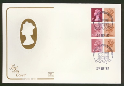 1987 29th Sept 50p Booklet pane on Cotswold cover Windsor FDI