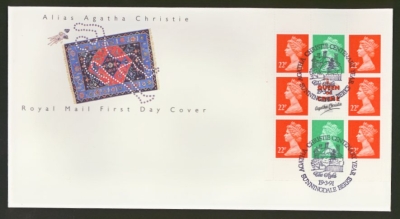 1991 19th March Agatha Christie Se-tenant Book panes on Post Office cover Sunningdale FDI