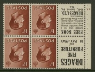 1936 1½d Brown x 4 + 2 printed labels SG  459aw Inverted