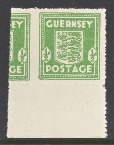 Guernsey 1941 ½d Green SG 1 with Huge perforation  shift