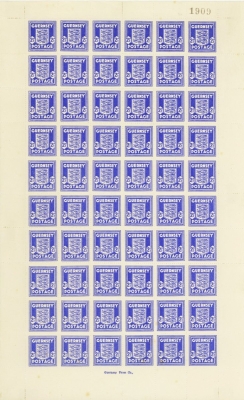 Guernsey 1941 2½d Pale Ultramarine SG 3a A complete sheet of 60