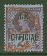 1887 I.R. Official 2½d Purple on Blue SG O14  A Superb Used example cancelled by a Red Registered  CDS. Pretty.