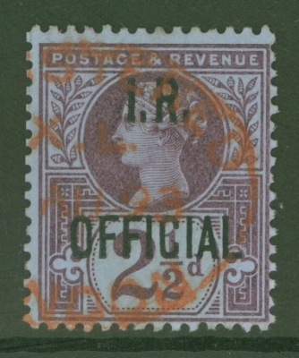 1887 I.R. Official 2½d Purple on Blue SG O14  A Superb Used example cancelled by a Red Registered  CDS. Pretty.