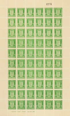 Jersey 1941 ½d Bright Green SG 1 A complete sheet of 60