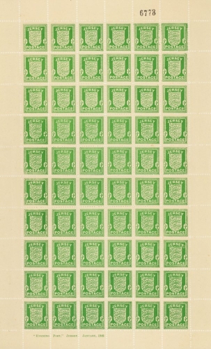 Jersey 1941 ½d Bright Green SG 1 A complete sheet of 60