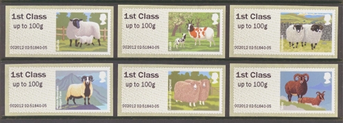 2012 Sheep FS27 1st class x 6 Designs as singles