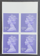 1993 £1 Bluish Violet Variety Imperf SG Y1743a A Fresh U/M block of 4