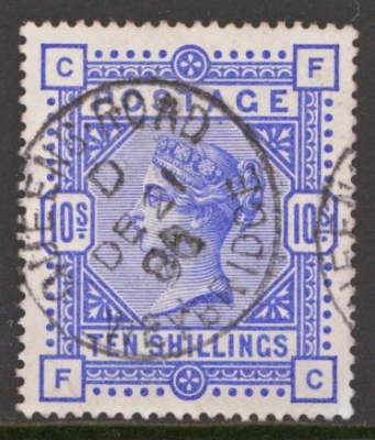 1883 10/- Deep Ultramarine SG 183 Superb Used