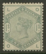 1883 1/- Green SG 196 A superb extra fresh unmounted mint example with good centering. Cat £1,600 as M/M scarce as such