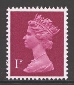 1971 Machin 1p Crimson SG 844y missing phosphor 