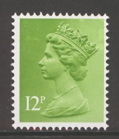 1971 Machin 12p Yellow Green SG 895y missing phosphor 