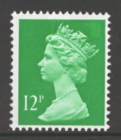 1971 Machin 12p Emerald Green SG 896y missing phosphor 